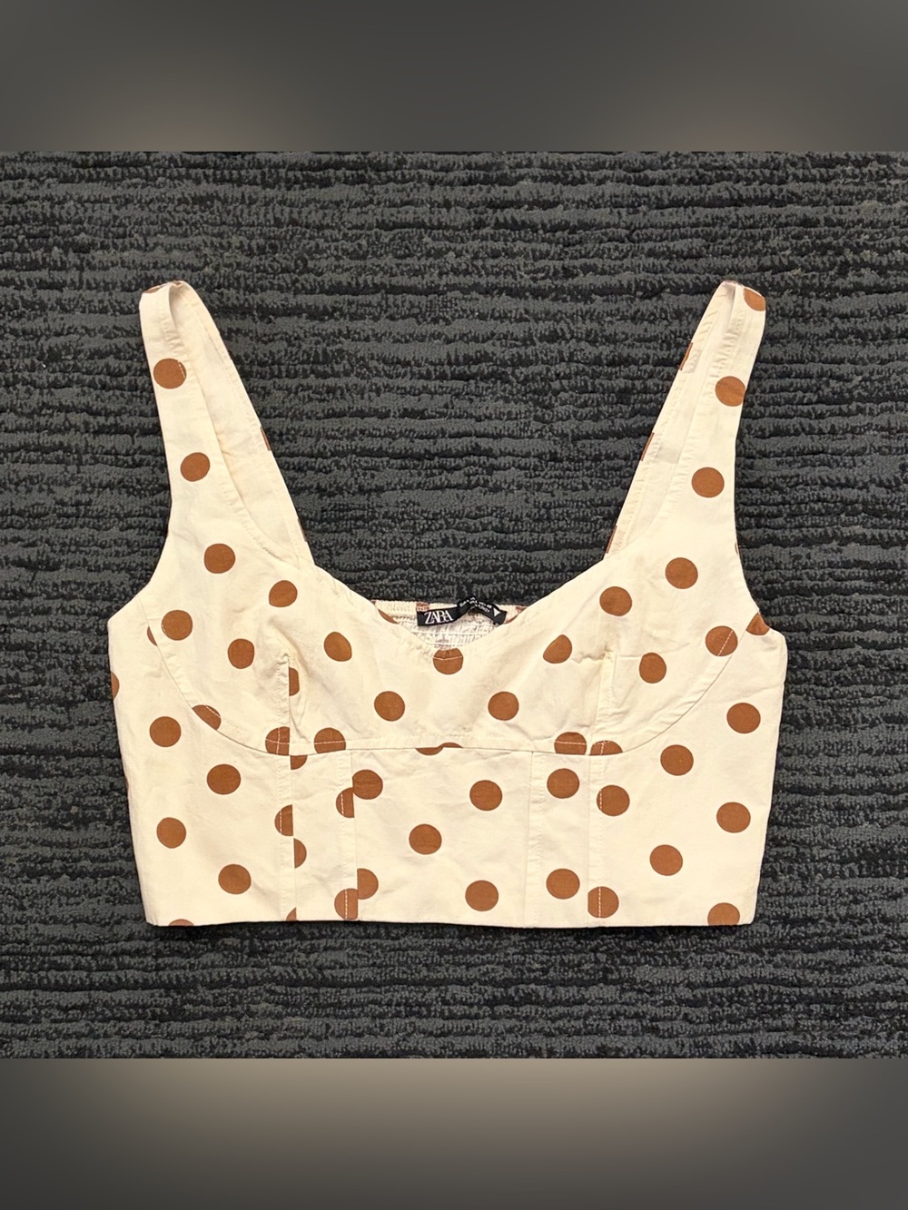 Zara Polka Dot Smocked Crop Top